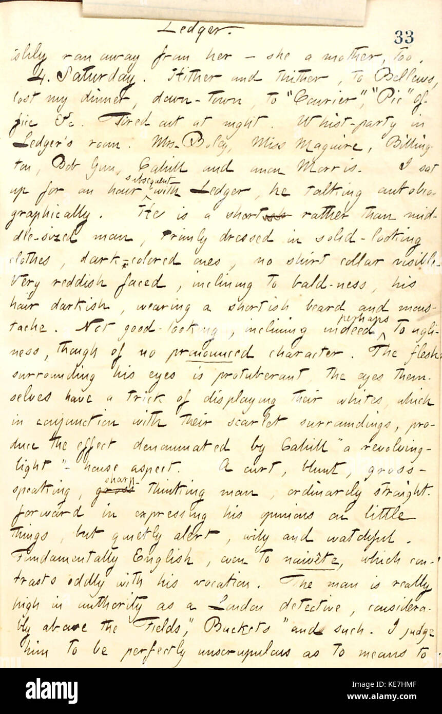 Dieser Eintrag aus Thomas Butler Gunns Tagebüchern vom 3. Bis 4. Februar 1860 gibt Einblicke in das tägliche Leben und die Gedanken des Autors während dieser Zeit. Stockfoto