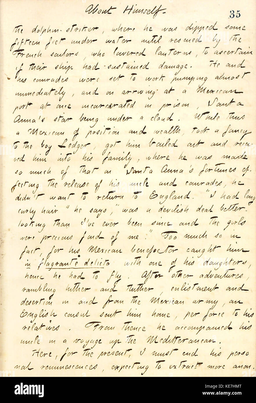 Dieser Eintrag aus Thomas Butler Gunns Tagebüchern vom 4. Februar 1860 bietet einen Einblick in sein Leben im 19. Jahrhundert. Gunns Tagebücher sind eine wertvolle historische Ressource, um persönliche Berichte über das Leben in dieser Zeit zu verstehen. Stockfoto