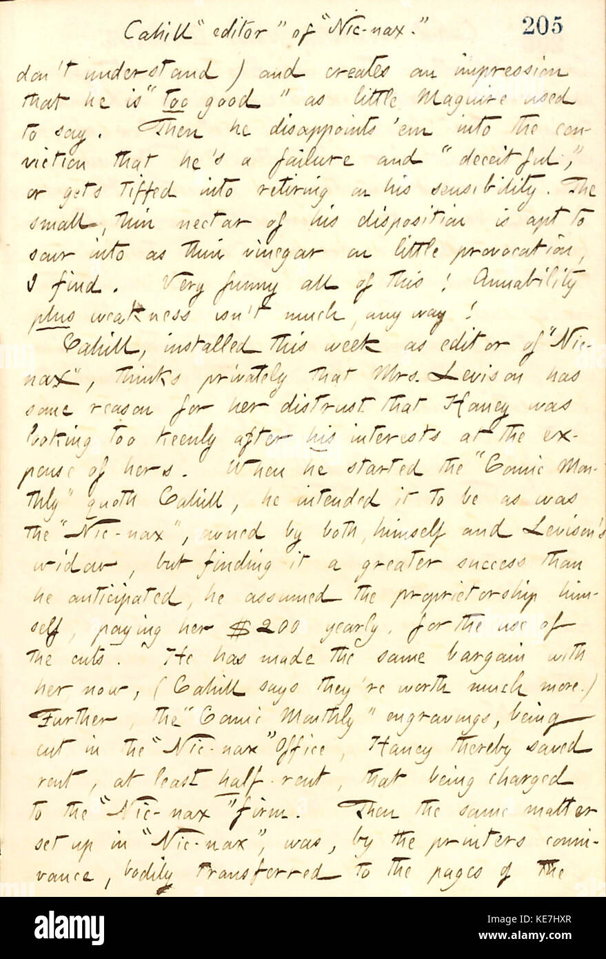 Dieser Eintrag aus den Tagebüchern von Thomas Butler Gunn gibt Einblick in das Leben in Amerika des 19. Jahrhunderts, datiert vom 21. Mai 1860. Die Tagebücher geben einen Überblick über historische Ereignisse und das tägliche Leben. Stockfoto