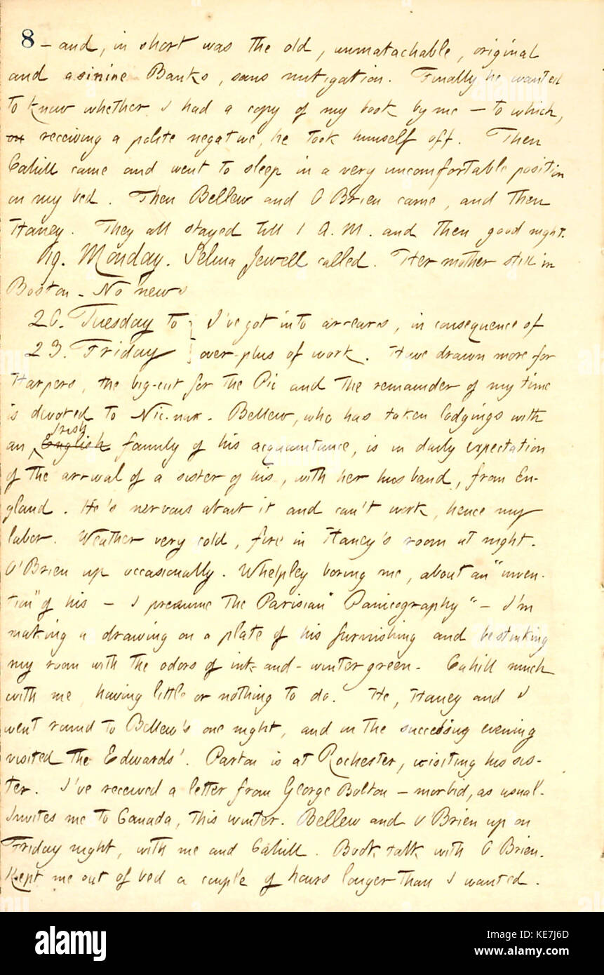 Thomas Butler Gunn Tagebücher Band 9, Seite 16, 18. Oktober 23, 1857 Stockfoto