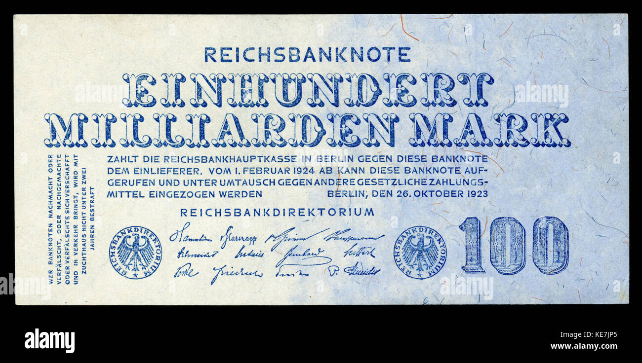 GER 126 100 Milliarden Mark Reichsbanknote (1923) Stockfoto