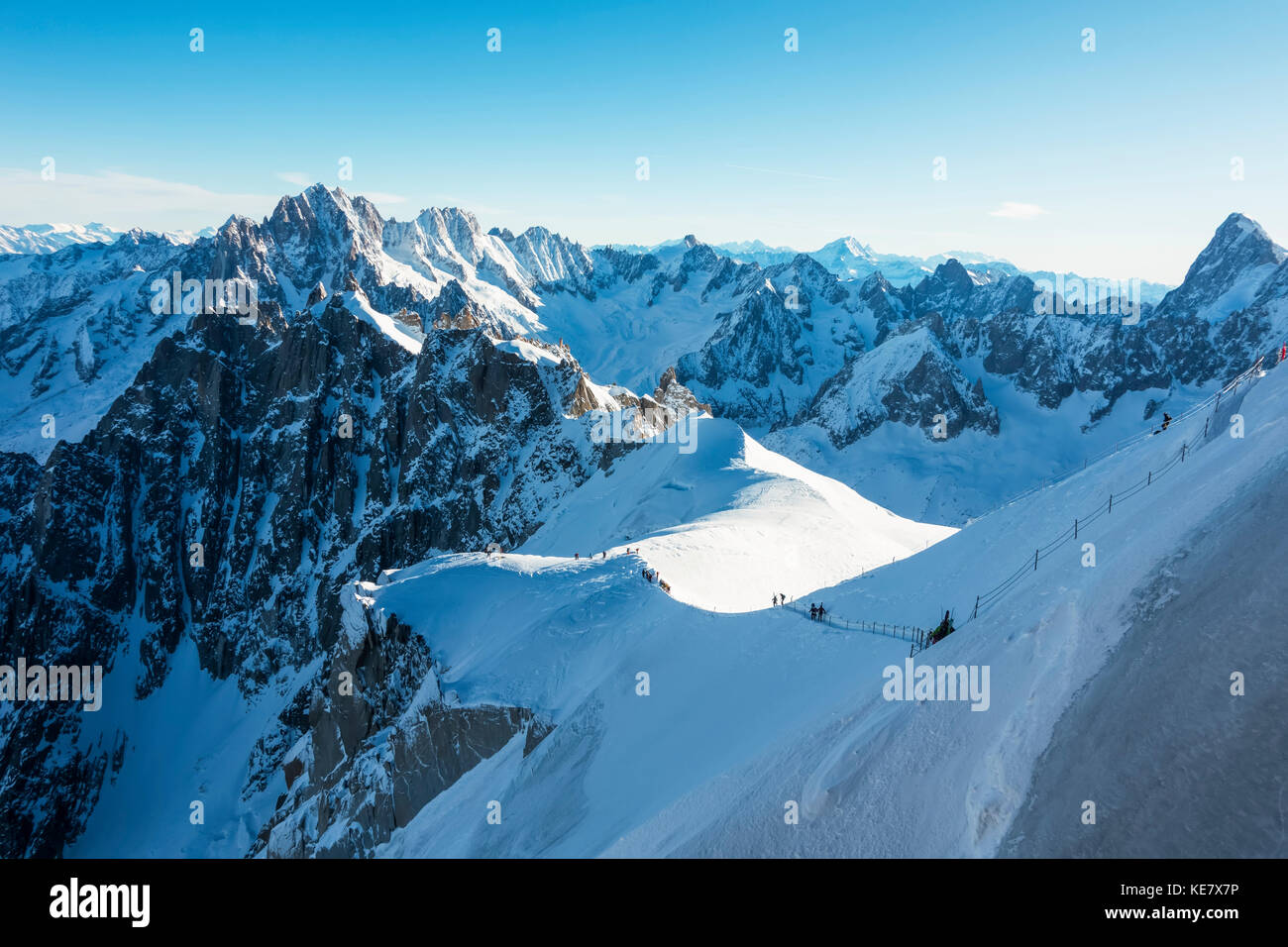 Route hinunter Zum Vallee Blanche, Off-Piste Skiing, Chamonix, Frankreich Stockfoto