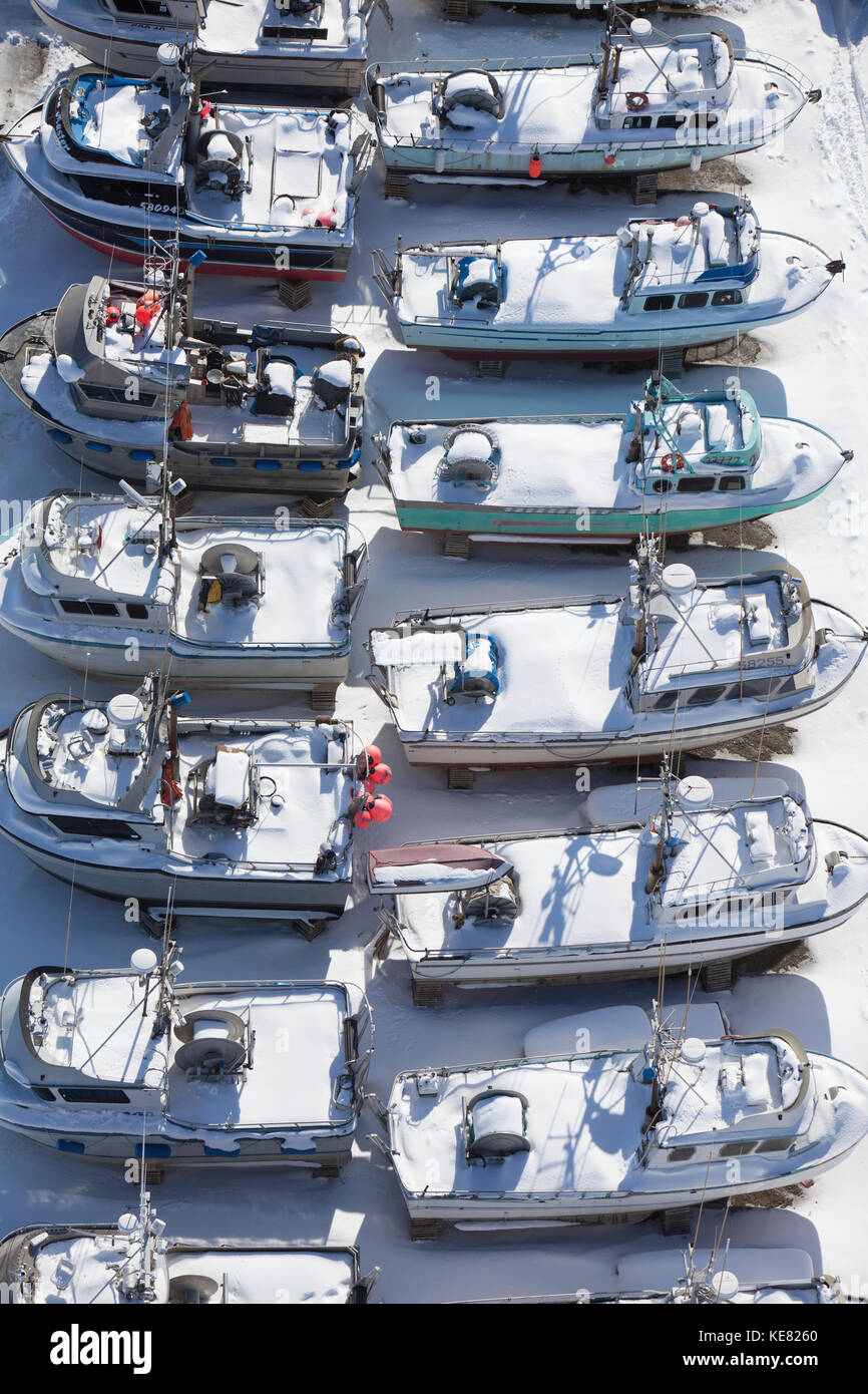 Antenne des Nördlichen Unternehmen Bootswerft, Dry Dock im Winter, Homer, Southcentral Alaska, USA Stockfoto