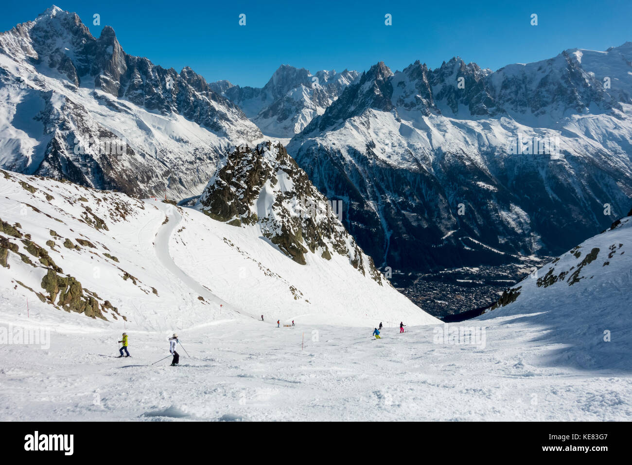Brevent-Flegere Skigebiet; Chamonix, Frankreich Stockfoto