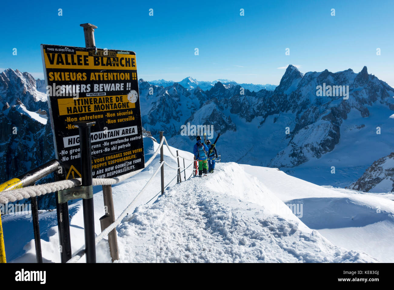 Route hinunter Zum Vallee Blanche, Off-Piste Skiing, Chamonix, Frankreich Stockfoto