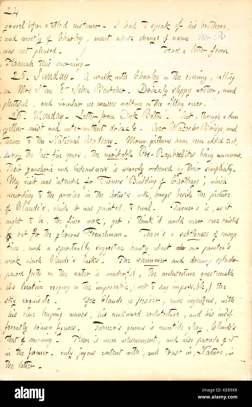 Thomas Butler Gunn Tagebücher Band 7, Seite 30, 24. Februar 26, 1855 Stockfoto