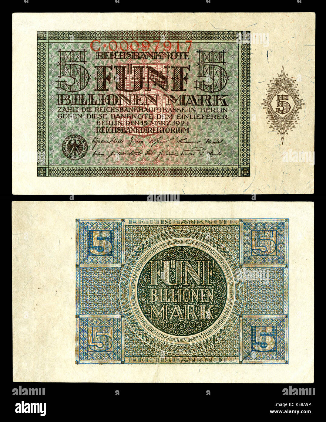 GER 141 Reichsbanknote 5 Billionen Mark (1924) Stockfoto
