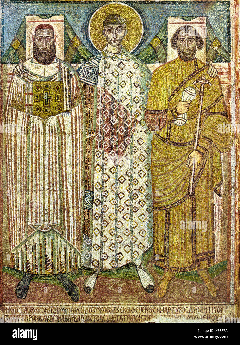 Griechenland thessaloniki Basilika San demetrios - Mosaik des Heiligen Demetrios und Geber Stockfoto
