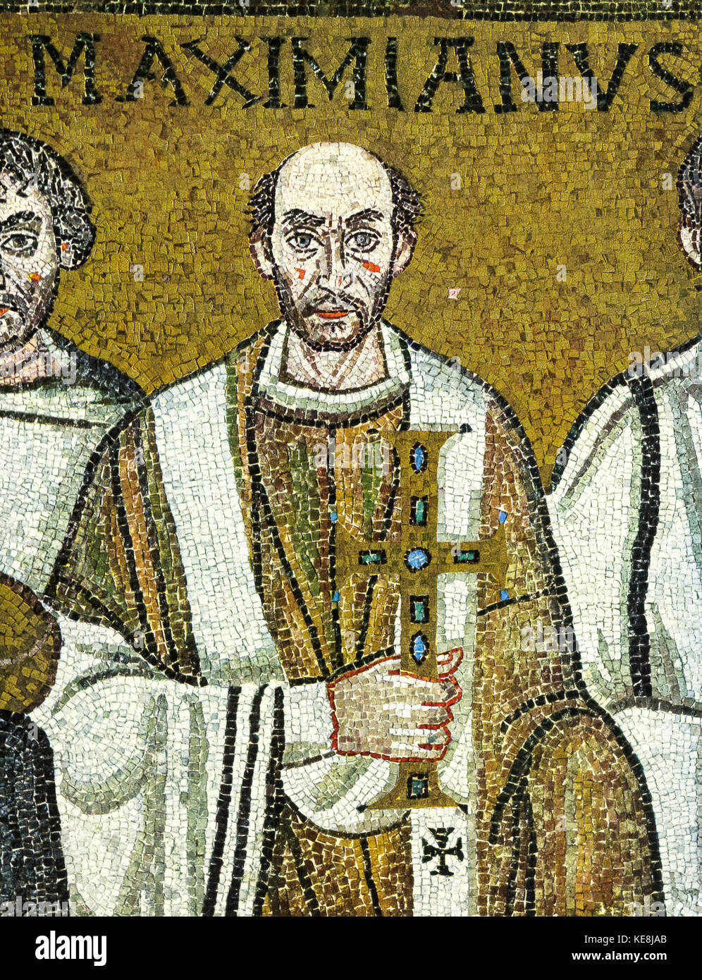 Italien Emilia Romagna ravenna Basilika Saint vitale Chor Mosaik - Erzbischof maximian - Fahrrad-route Mosaik der Kaiser Justinian und seinen Hof - vor 547 Stockfoto