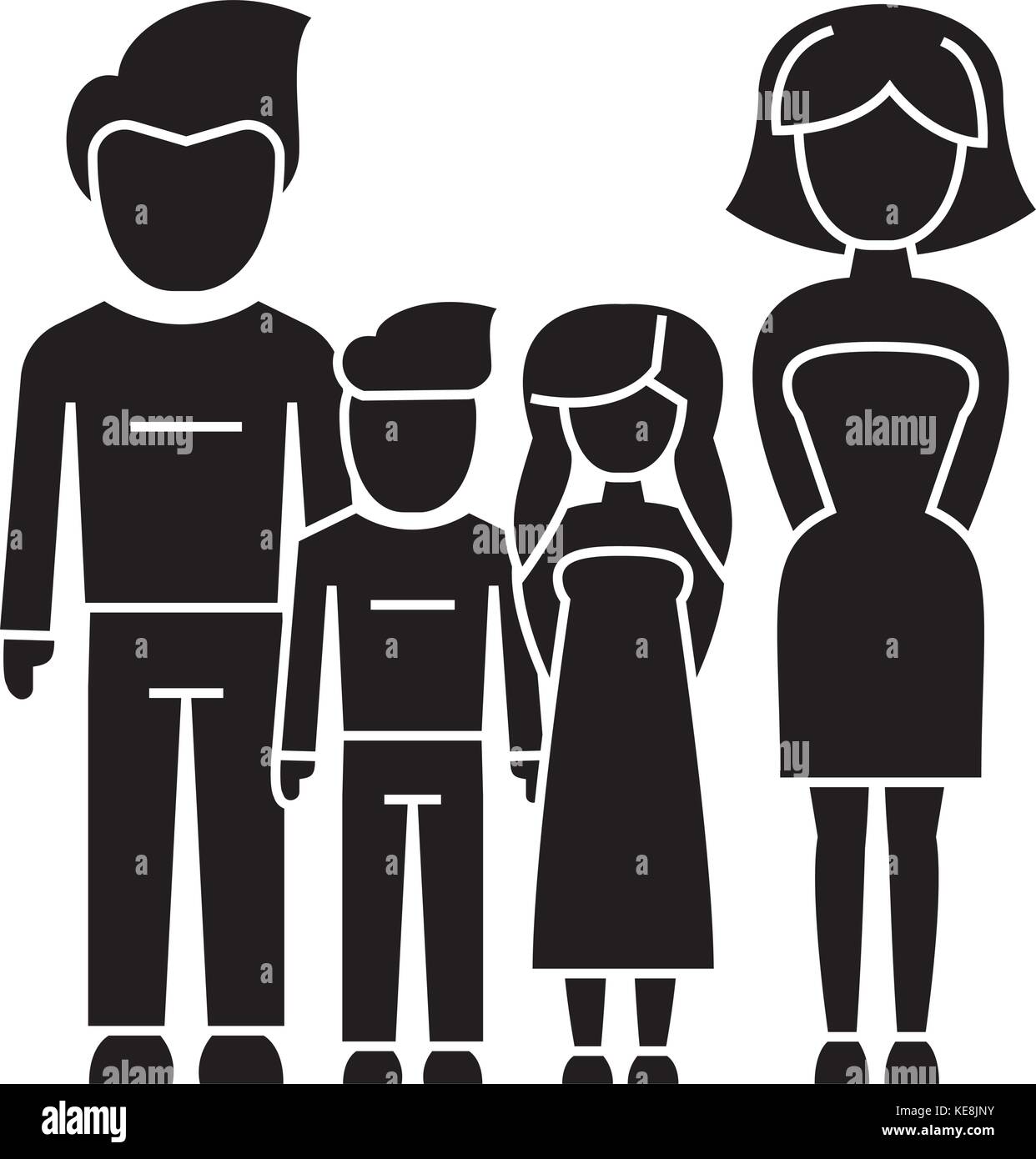 Familie - 4 Personen - Vater, Mutter, Sohn, Tochter Symbol, Vector Illustration, schwarze Zeichen auf isolierten Hintergrund Stock Vektor