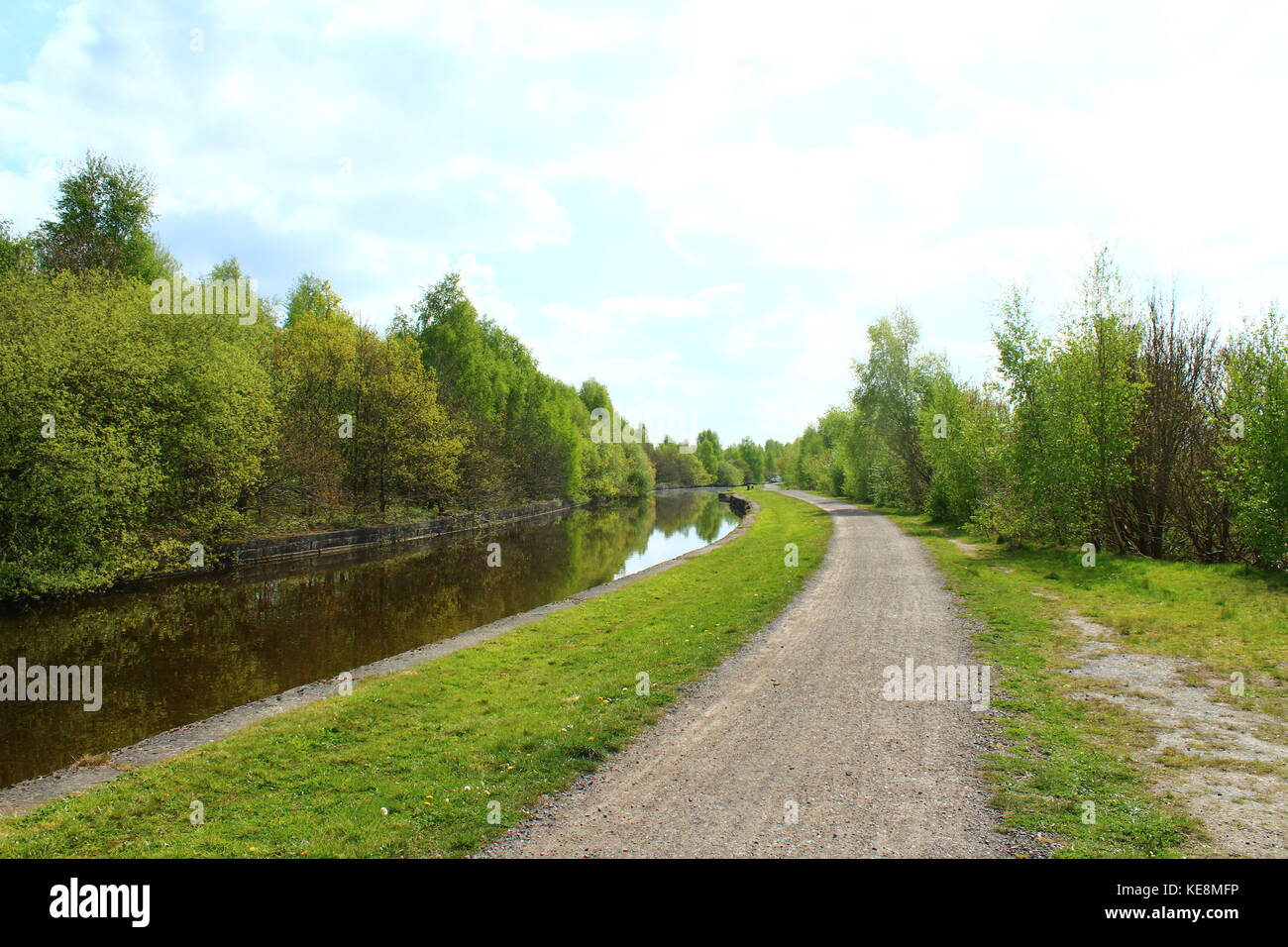 Kanal und Kanal Leinpfad an einem sonnigen Tag in England Stockfoto