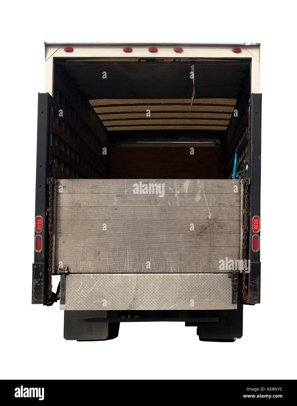 Öffnen hinten abgedunkelten Lieferung Lkw. Isoliert. Stockfoto