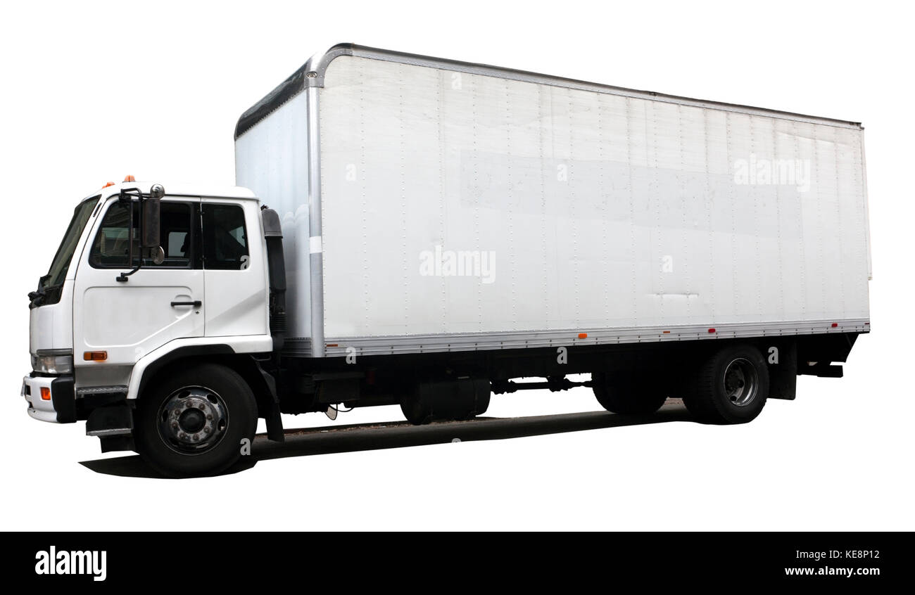 Seitenansicht der isolierten weißen Lieferwagen. Stockfoto