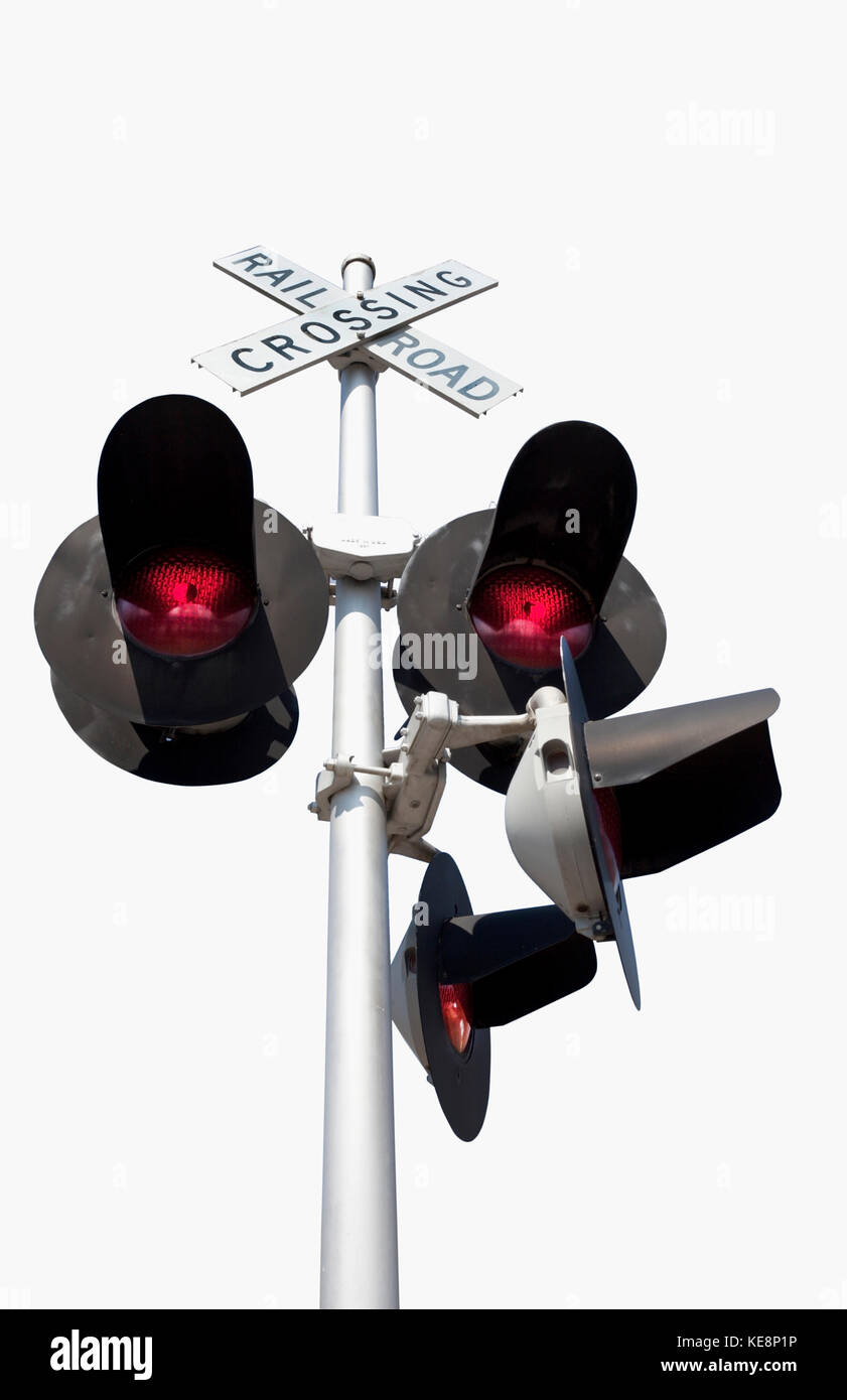 Bahnübergang Signal. Isoliert. Stockfoto