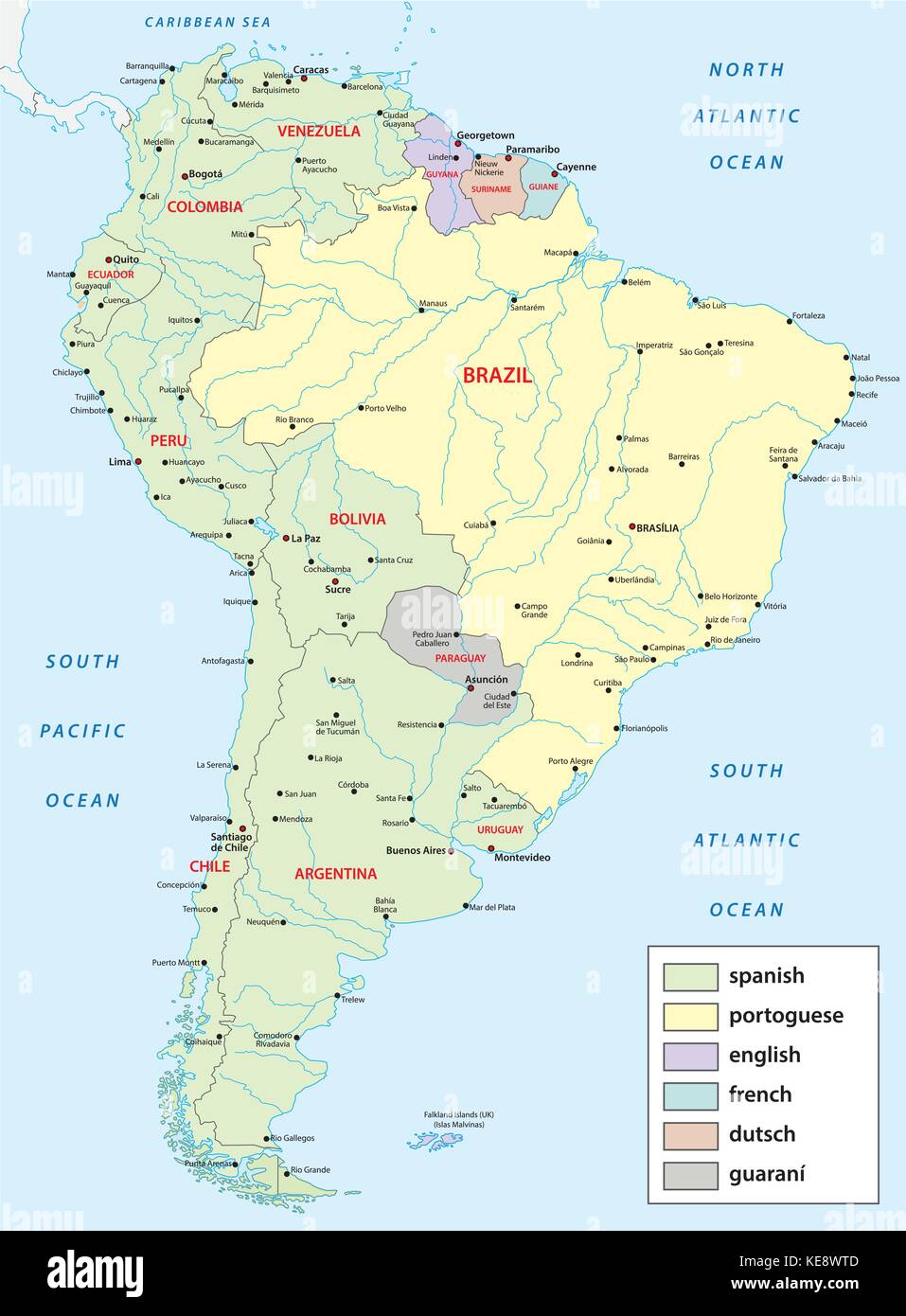 Sprachen Vektor Karte von Südamerika Stock Vektor