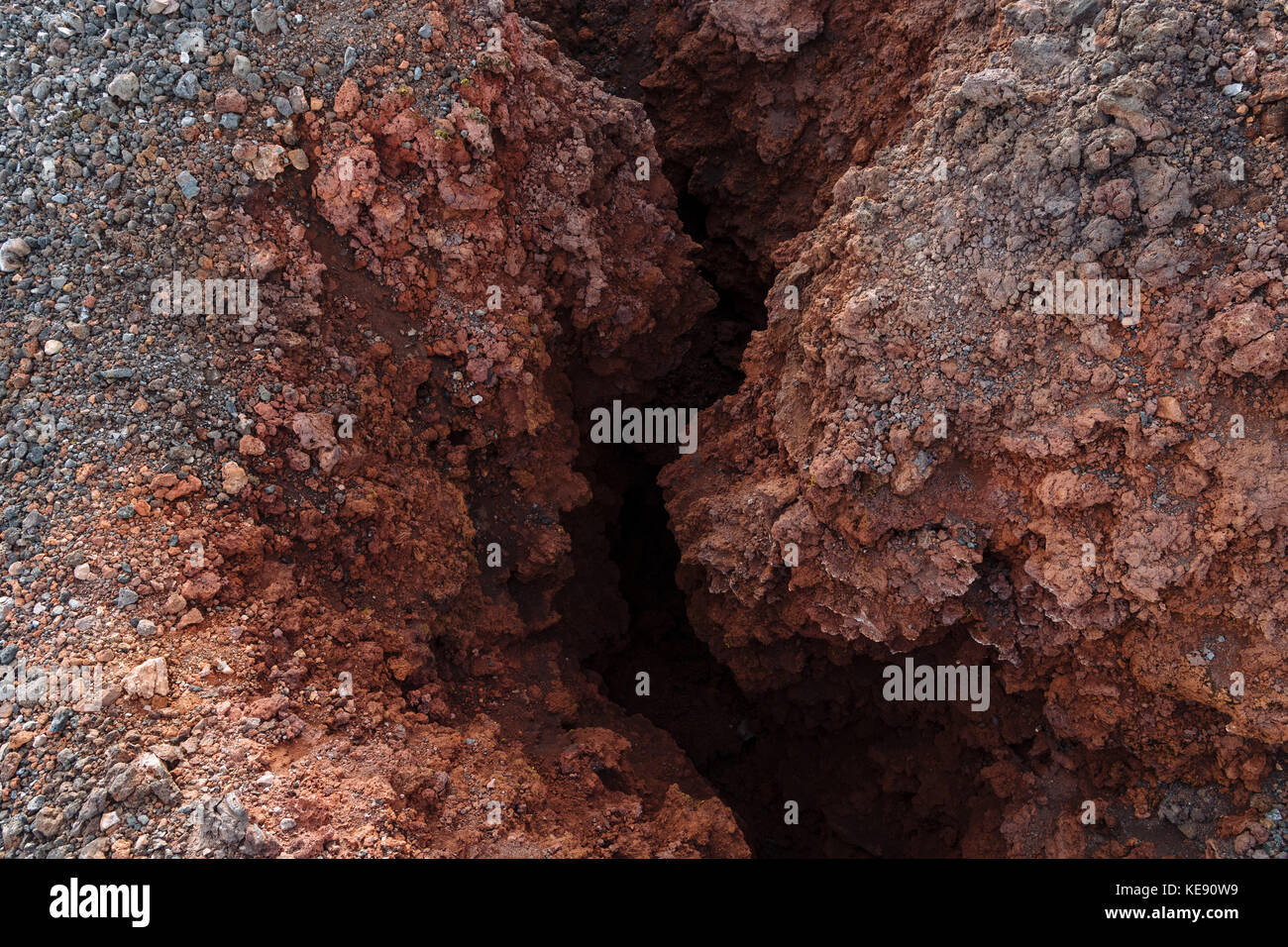 Erstarrter Lava, vulkanische auf dem Gipfel des Vulkans Hekla vent, South Island, Island Stockfoto