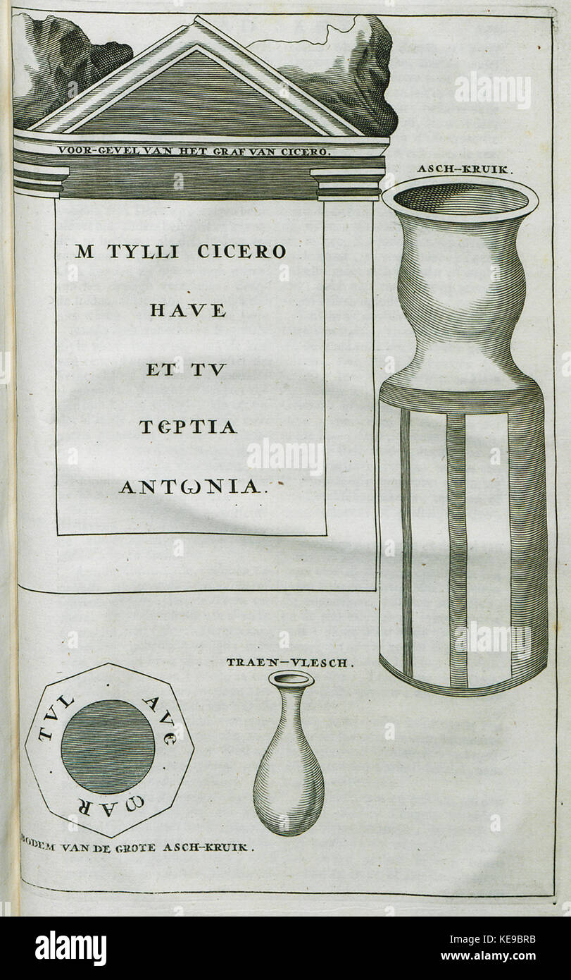 Blick auf die Vorderseite des römischen Grabes von Zakynthos, fälschlicherweise als das Grab Cicero Vasen aus dem Denkmal Dapper Olfert 1688 wahrgenommen Stockfoto