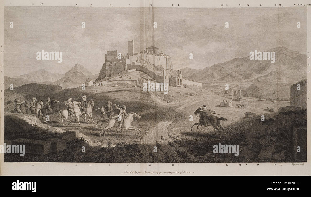 Ein Blick auf die Akropolis, die Situation der alten Piraic Tor Stuart James & Revett Nicholas 1787 entnommen Stockfoto Ein Blick auf die Akropolis, die Situation der alten Piraic Tor Stuart James & Revett Nicholas 1787 entnommen Stockfoto