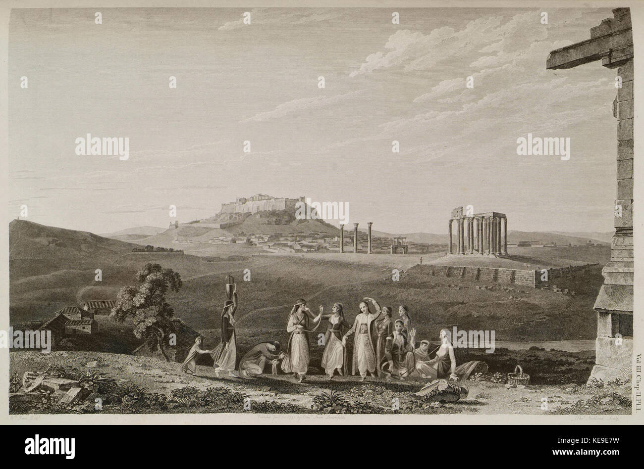 Ansicht der Tempel des Jupiter Olympius, entnommen aus den Ionischen Tempel (b) auf die Ilyssus Stuart James und Nicholas Revett 1794 Stockfoto