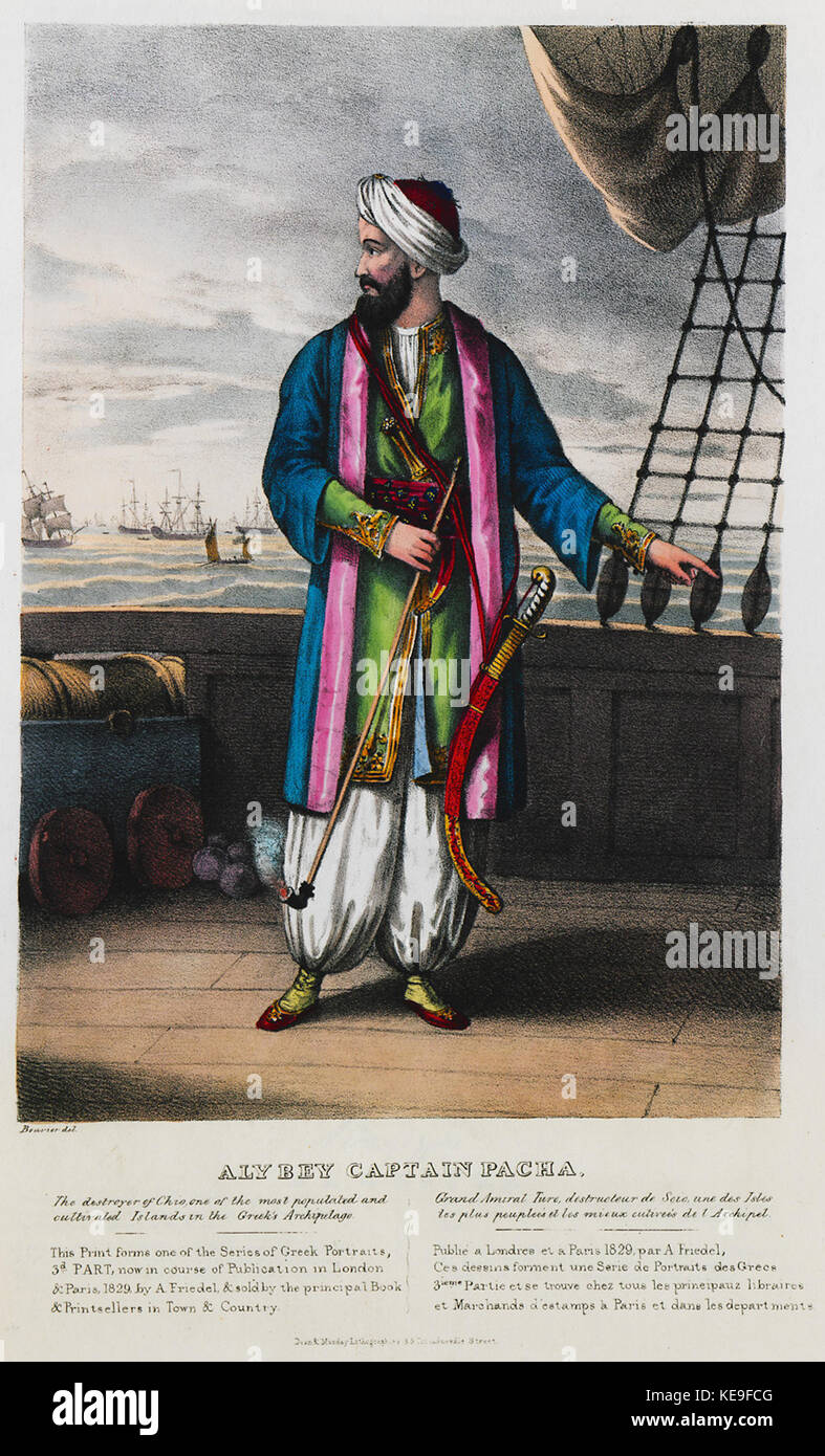 Ali Bey Captain Pacha die Zerstörer von Chio, eines der wichtigsten besiedelt und kultiviert Inseln des griechischen Archipels Friedel Adam De 1830 Stockfoto