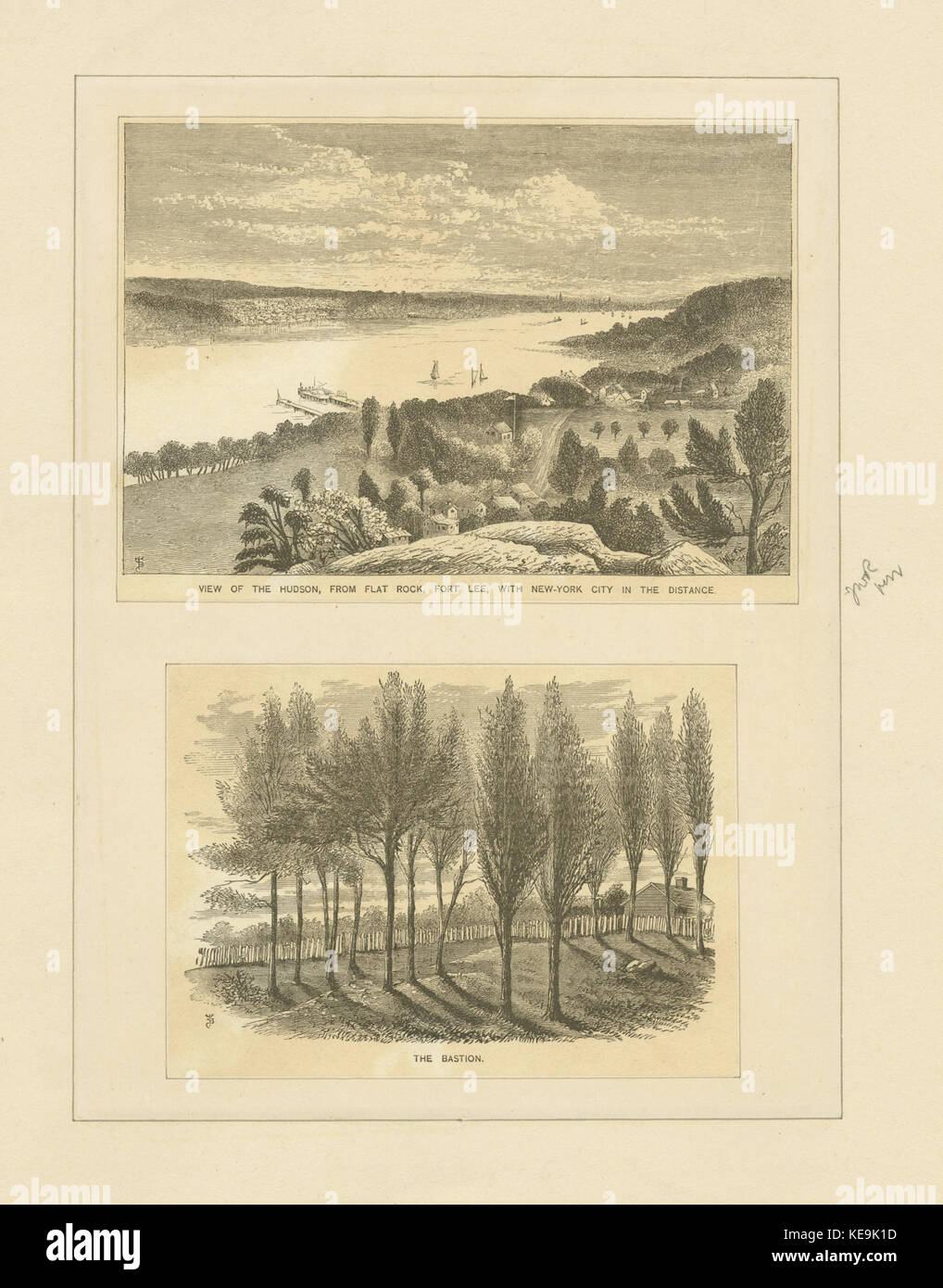 Blick auf den Hudson, von flachen Felsen, Fort Lee, mit New York City in der Ferne; der Bastion (Nypl b 13512822 424392) Stockfoto