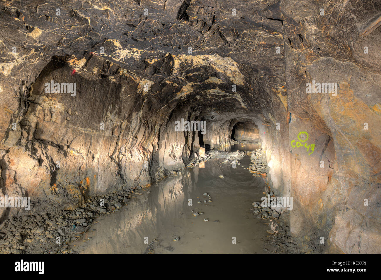 Im Inneren des Tunnels von einer Gold und Kupfer u-Mine in Chile Stockfoto