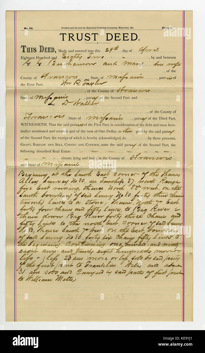 Trust Deed unterzeichnet G.G. Buchanan und Maria Buchanan, 29. April 1882 Stockfoto