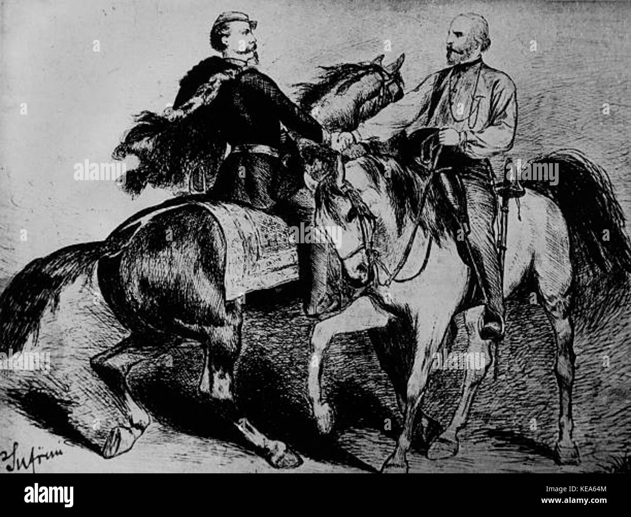 Giuseppe Garibaldi schüttelt Hände mit König Victor Emmanuel II ca. 1862 Stockfoto