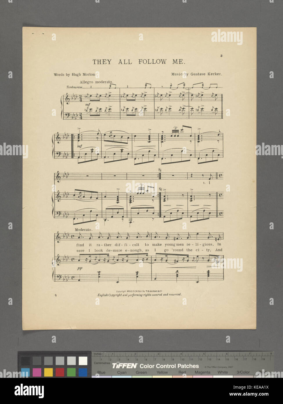 Eine Illustration mit dem Titel „They All Follow Me“ aus der Sammlung der New York Public Library. Es stellt eine dynamische Szene dar, in der mehrere Figuren in Bewegung sind und Themen wie Verfolgung und Führung reflektieren. Stockfoto