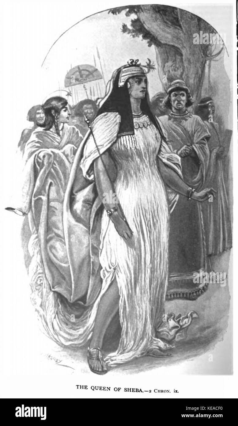 Dies bezieht sich auf die legendäre Königin von Saba, die oft in verschiedenen antiken Texten und Kunstwerken dargestellt wird. Sie ist vor allem in der Bibel und im Koran zu sehen, die für ihren Besuch bei König Salomo gefeiert wurden. Stockfoto