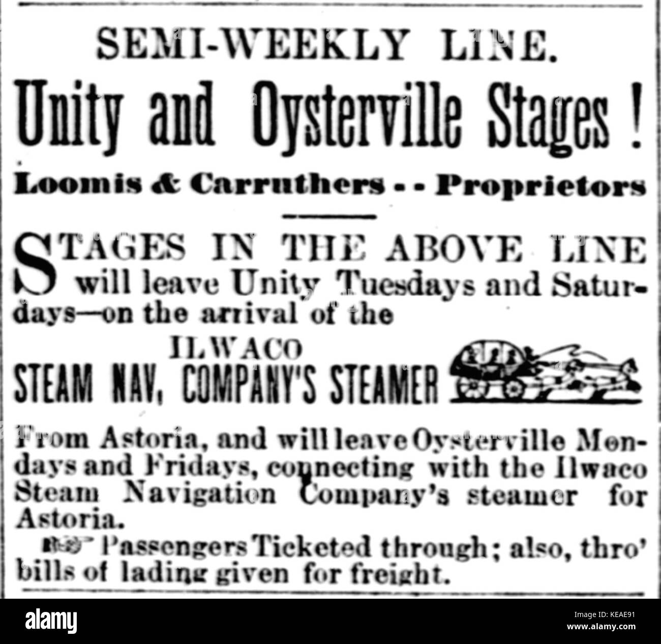 Einheit und Oysterville Stufe ad Mai 1876 Stockfoto