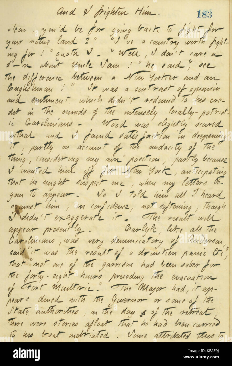 Ein Auszug aus *Thomas Butler Gunn Diaries*, Band 14, vom 31. Dezember 1860. Der Eintrag spiegelt persönliche Beobachtungen und historische Zusammenhänge zu Beginn des Amerikanischen Bürgerkriegs wider. Stockfoto