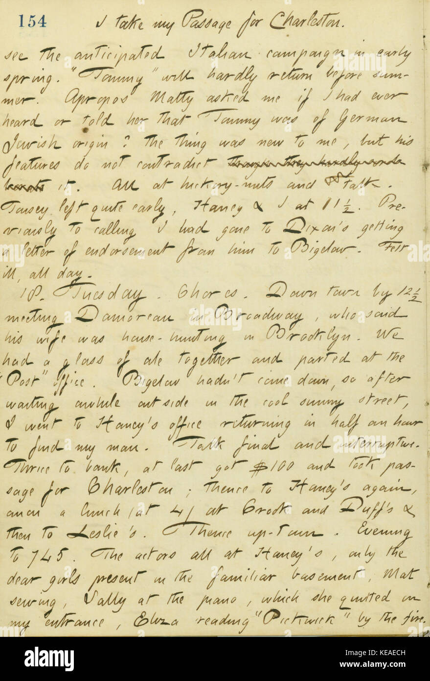 Dieser Eintrag aus den Tagebüchern von Thomas Butler Gunn gibt Einblick in sein Leben und seine Erfahrungen am 17. Dezember 1860. Die Tagebücher bieten einen Einblick in die amerikanische Geschichte des 19. Jahrhunderts und persönliche Erzählungen. Stockfoto