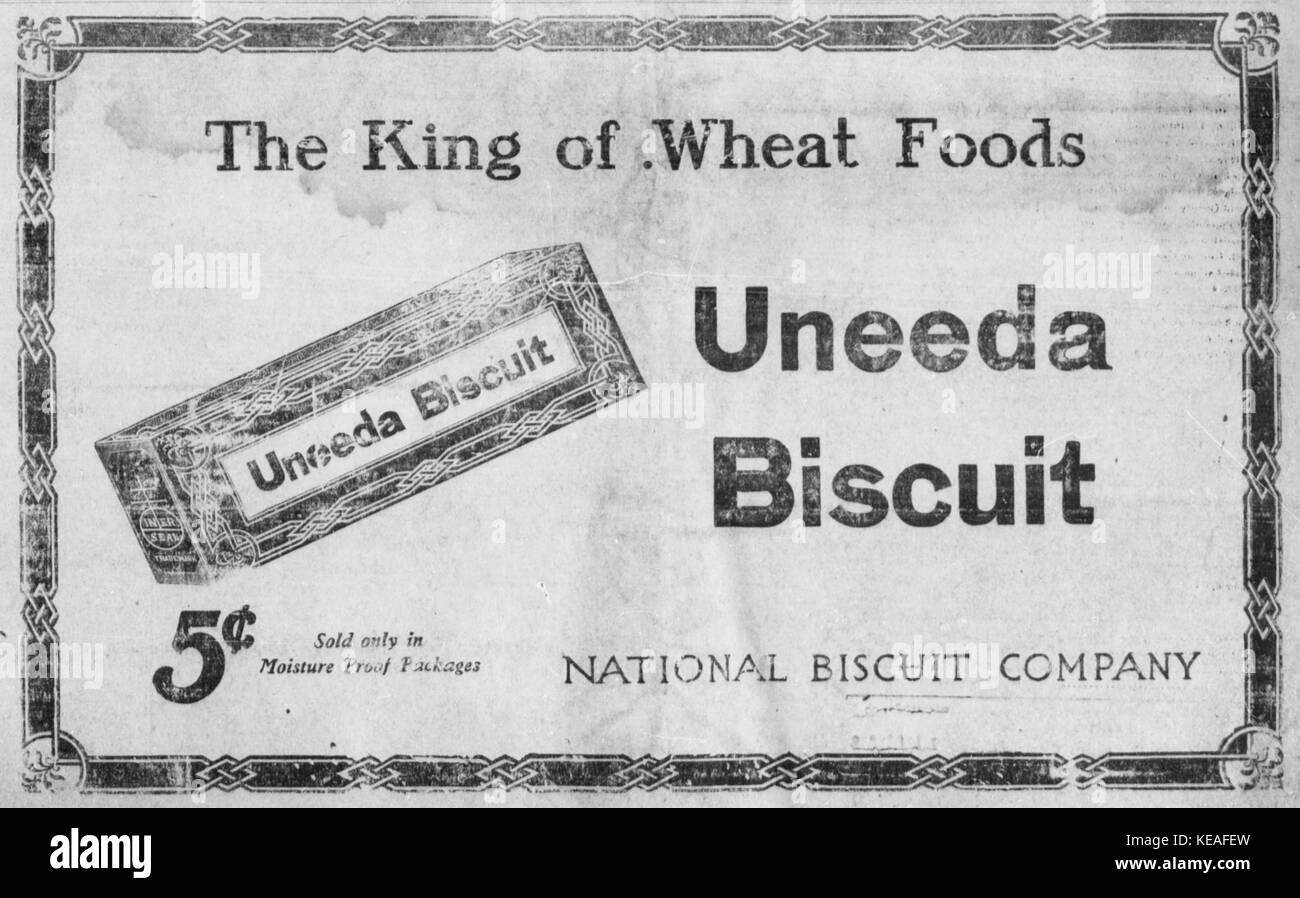 Uneeda Keks Werbung (Zeitung, 1915) Stockfoto