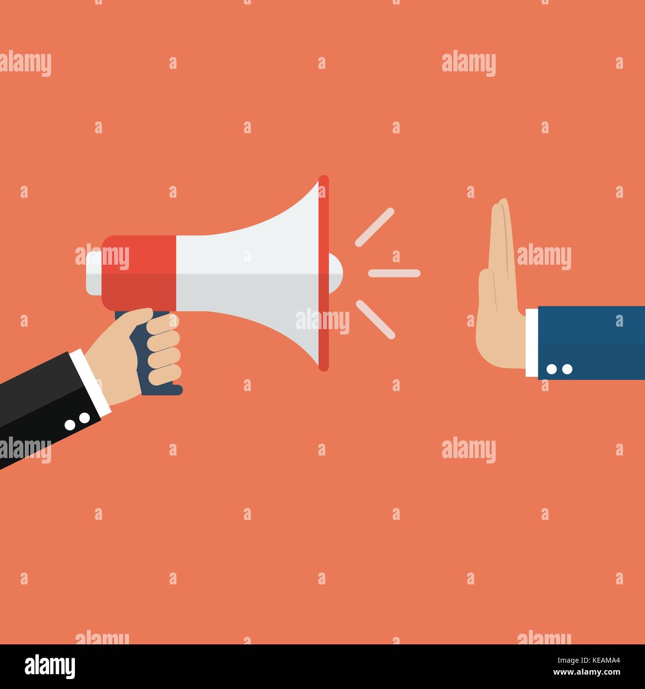 Gesten der Hand nein zu Megaphon. Lärm verboten Stock Vektor