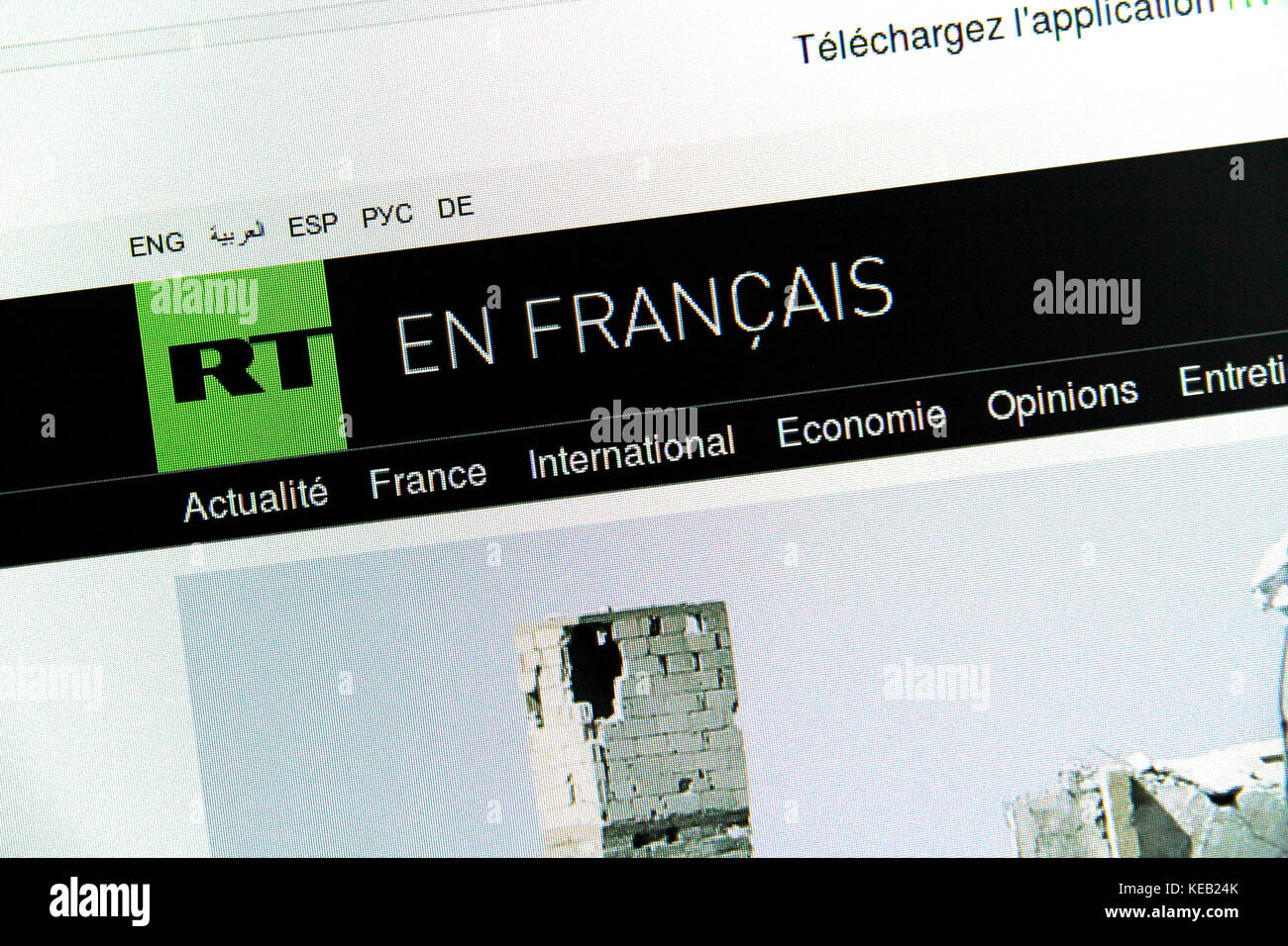 Media website Russland heute (rt). Russland heute Nachrichten Kanal in Frankreich angekommen. Der Start ist für Dezember vorgesehen. Stockfoto