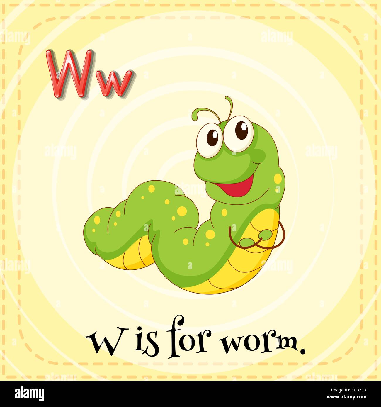 Flashcard Buchstabe w ist für Wurm Stock Vektor