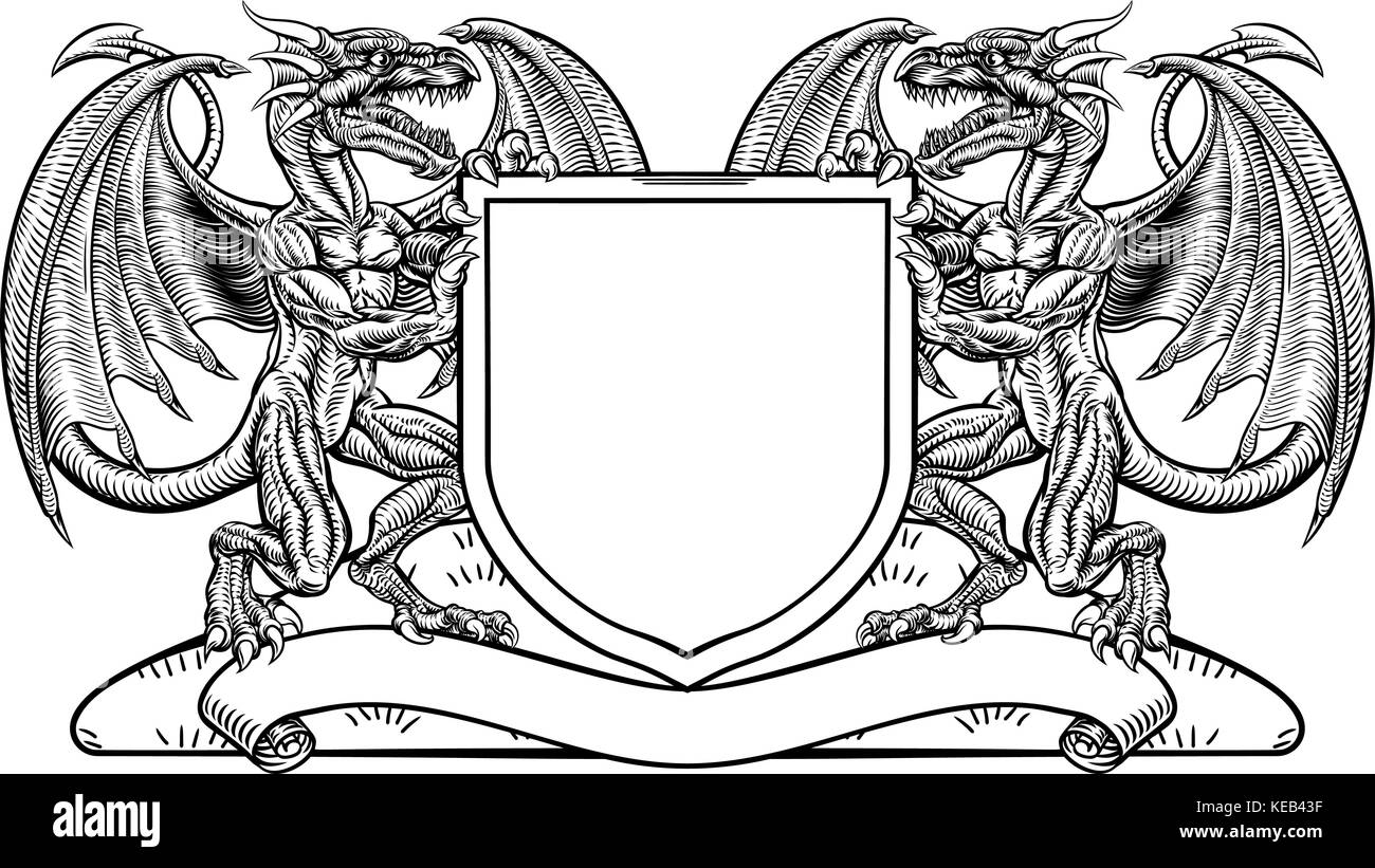 Dragon Heraldik Wappen Wappen Schild-emblem Stock Vektor