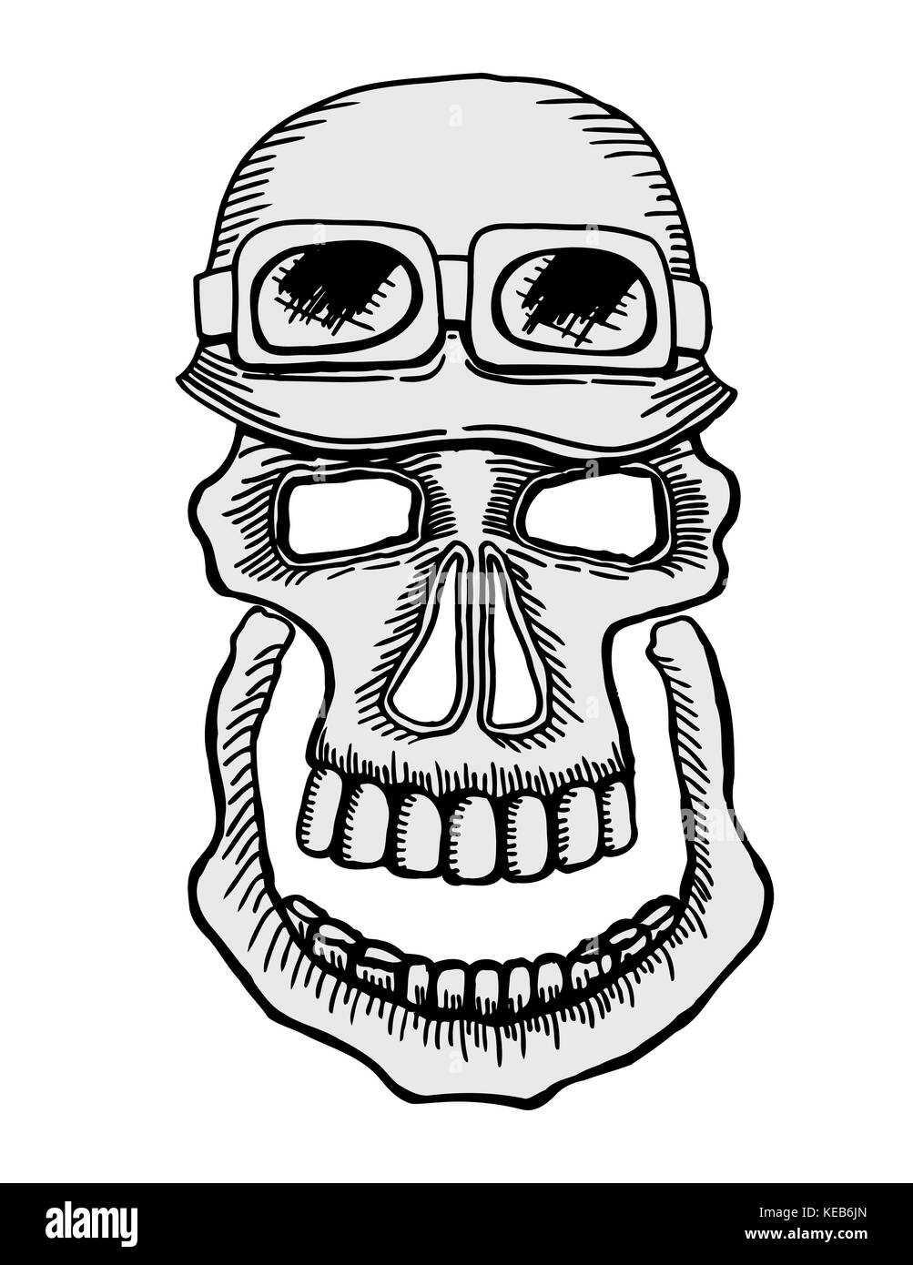 Totenkopf emblem Motorrad Motorrad Helm und Brille auf einem weißen Hintergrund. Symbol brutale biker Subkultur. Vektor t-shirt design Stock Vektor
