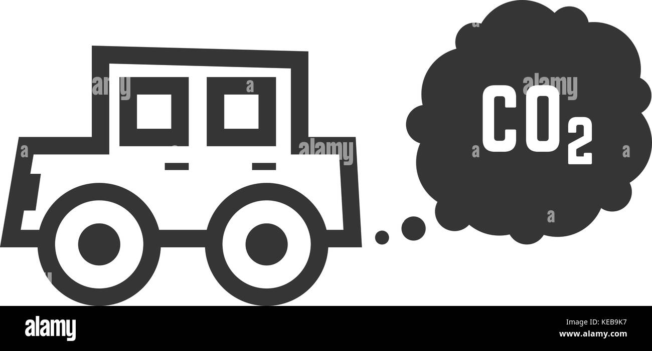 Schwarzer umriss Auto emittiert Kohlendioxid Stock Vektor