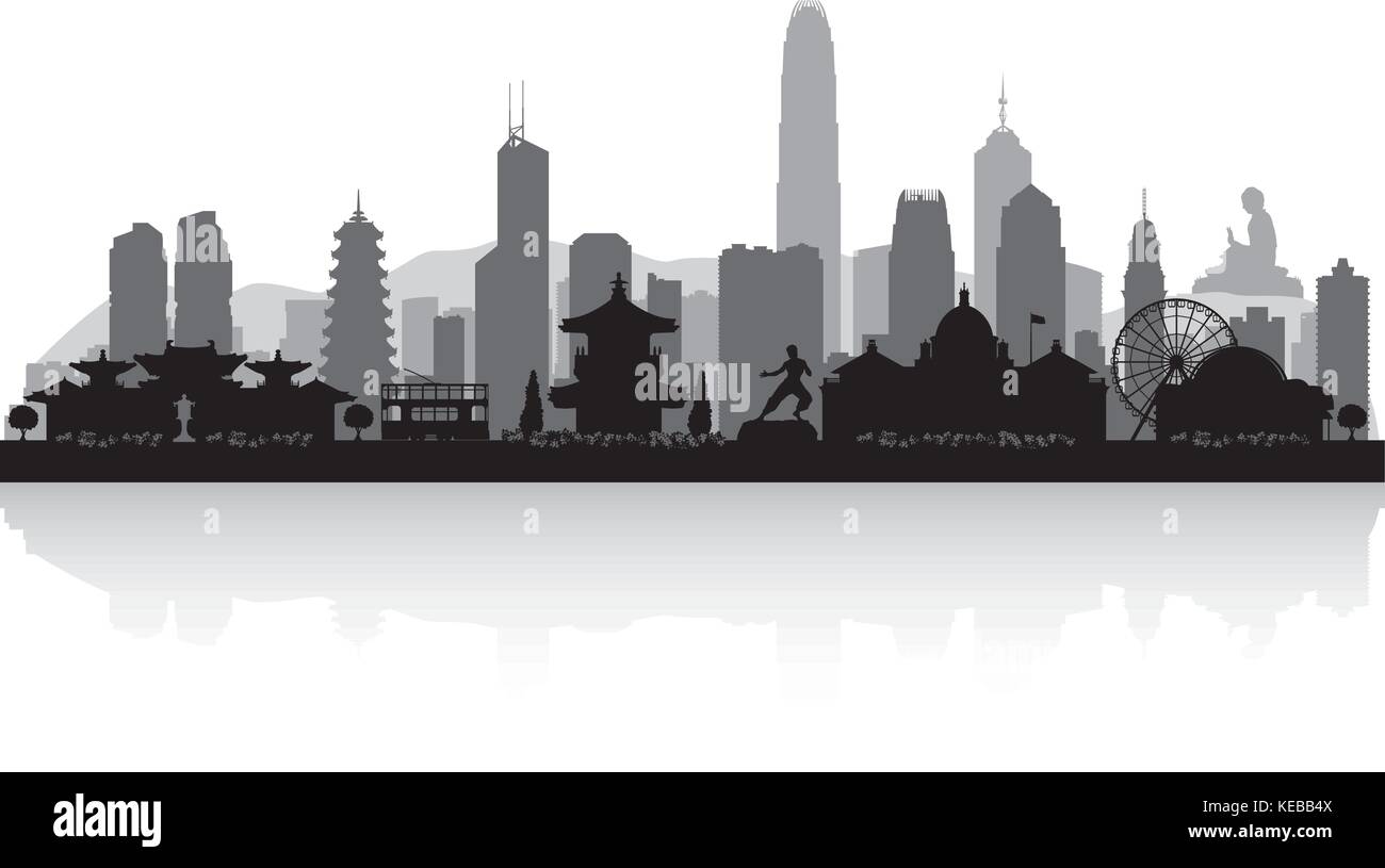 Hong Kong China City Skyline Vektor silhouette Abbildung Stock Vektor