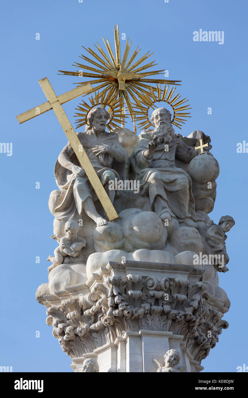 Oberseite des schwarzen Spalte an der heiligen Dreifaltigkeit Platz in Castle hill Budapest Pest, Ungarn Stockfoto