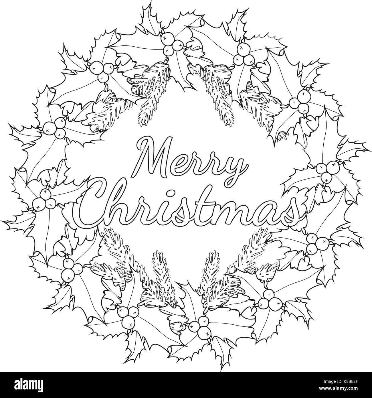 Frohe Weihnachten Schwarz Weiss Poster Mit Stechpalme Beeren Und Zweige Stock Vektorgrafik Alamy