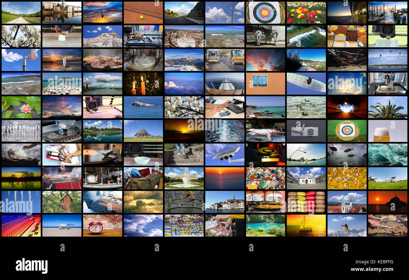 Große Multimedia Video und Bild Wand des TV-Bildschirms Stockfoto