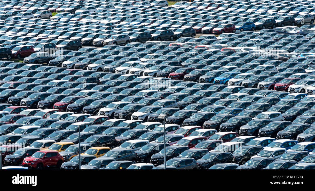 Hyundai Autos auf dockside in Danzig, Polen Stockfoto