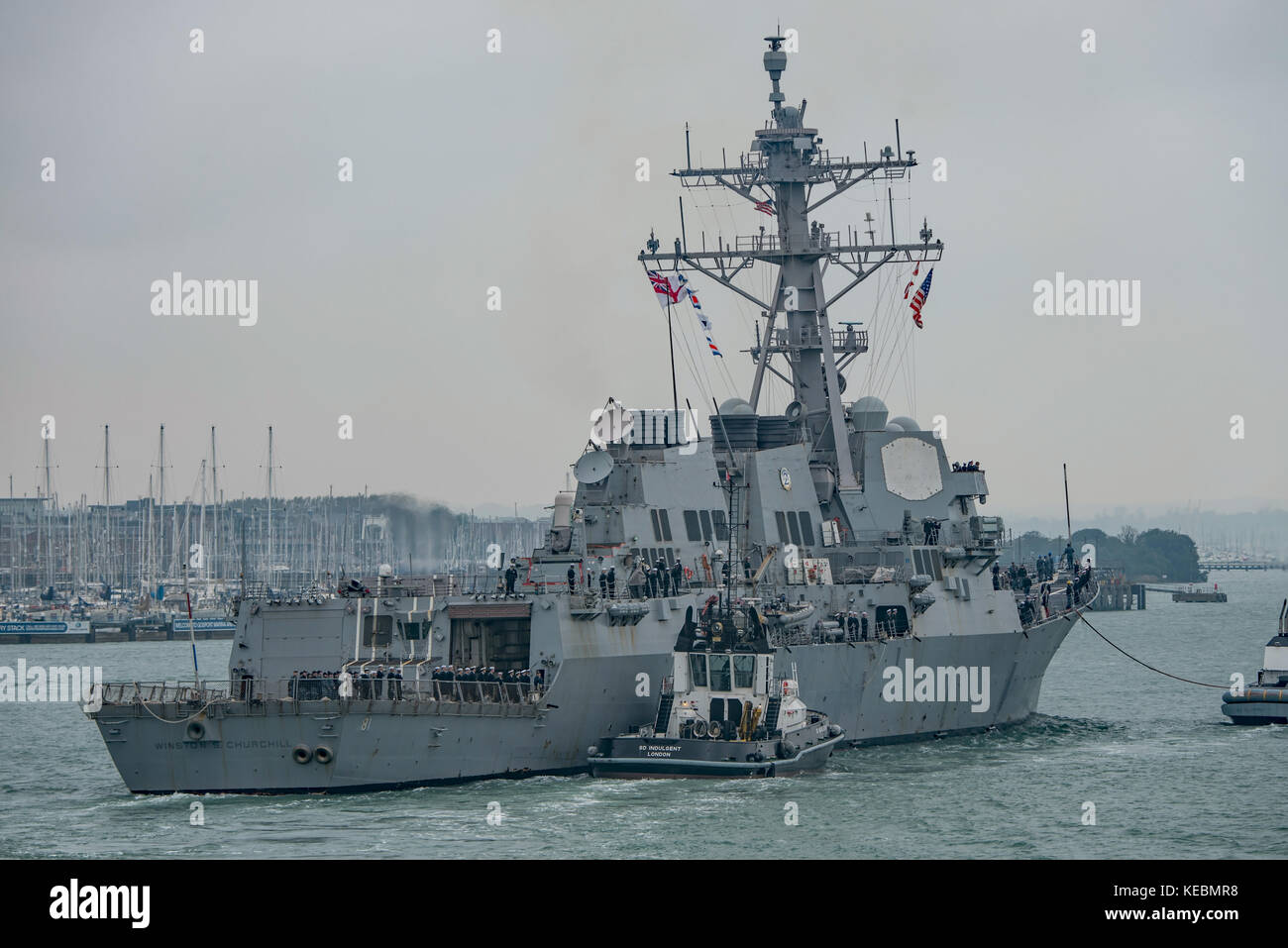 USS Winston S Churchill (Arleigh Burke Klasse) Zerstörer in Portsmouth, UK für einen kurzen Höflichkeitsbesuch von der US-Marine am 19/10/17. Stockfoto