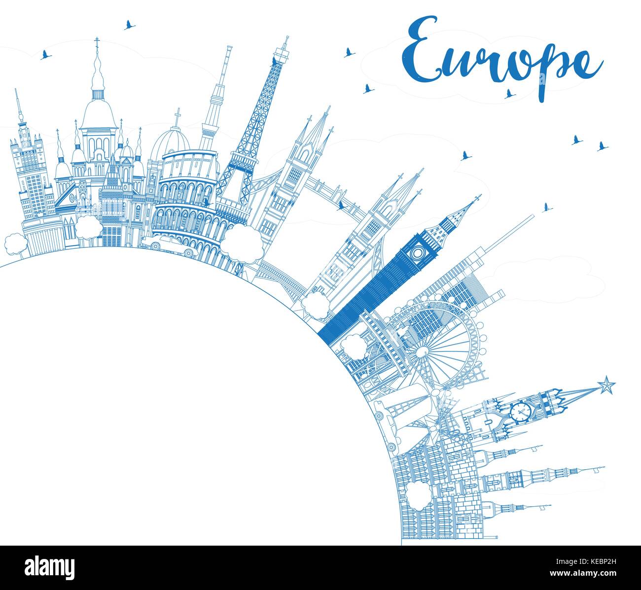 Übersicht Sehenswürdigkeiten in Europa mit kopieren. Vector Illustration. Business Travel und Tourismus Konzept. Bild für Präsentation, Banner, Plakat Stock Vektor