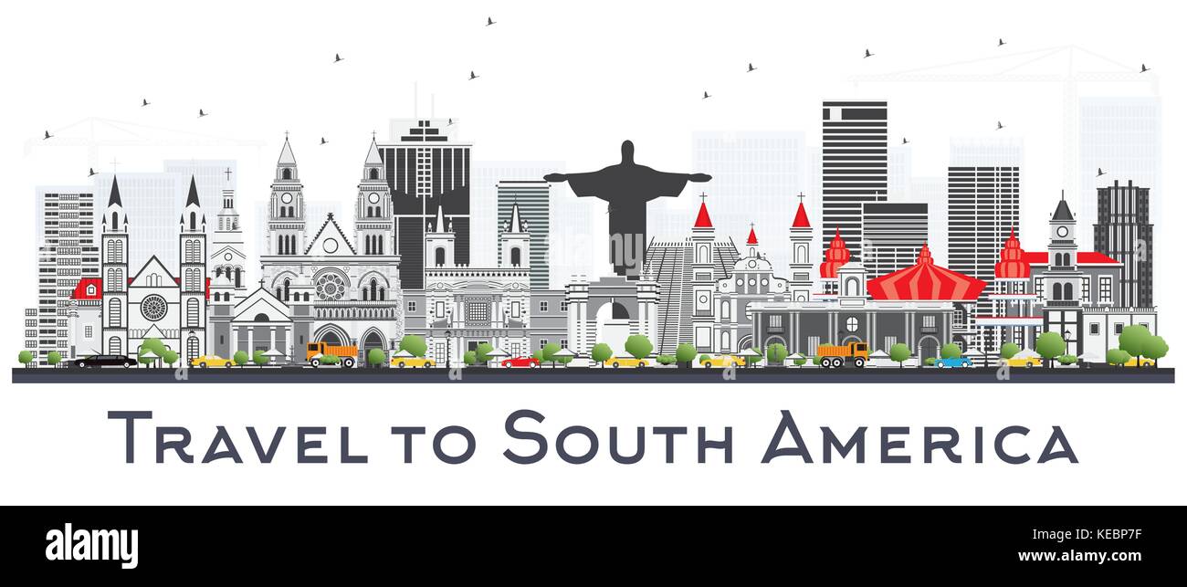 Südamerika Skyline mit berühmten Sehenswürdigkeiten isoliert auf weißem Hintergrund. Vector Illustration. Business Travel und Tourismus Konzept. Stock Vektor