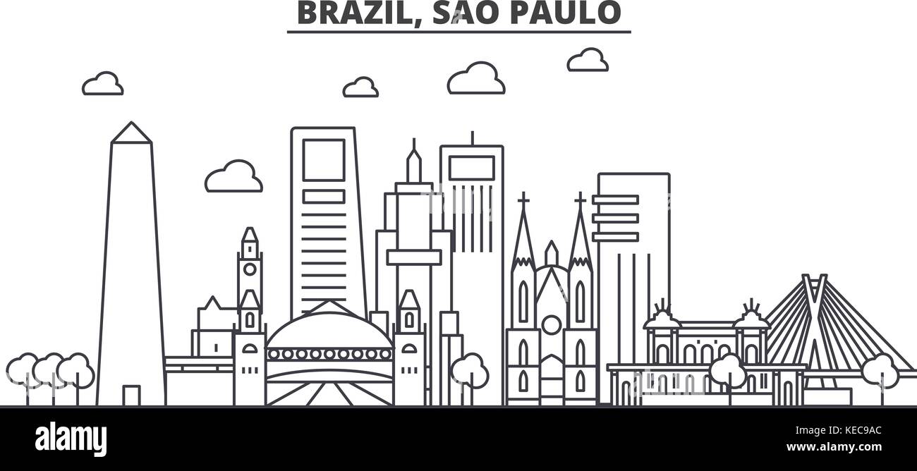 Brasilien Sao Paulo Architektur Linie Skyline Abbildung Linear Vector Stadtbild Mit Beruhmten Wahrzeichen Und Sehenswurdigkeiten Der Stadt Design Icons Landschaft Mit Editierbaren Anschlage Stock Vektorgrafik Alamy