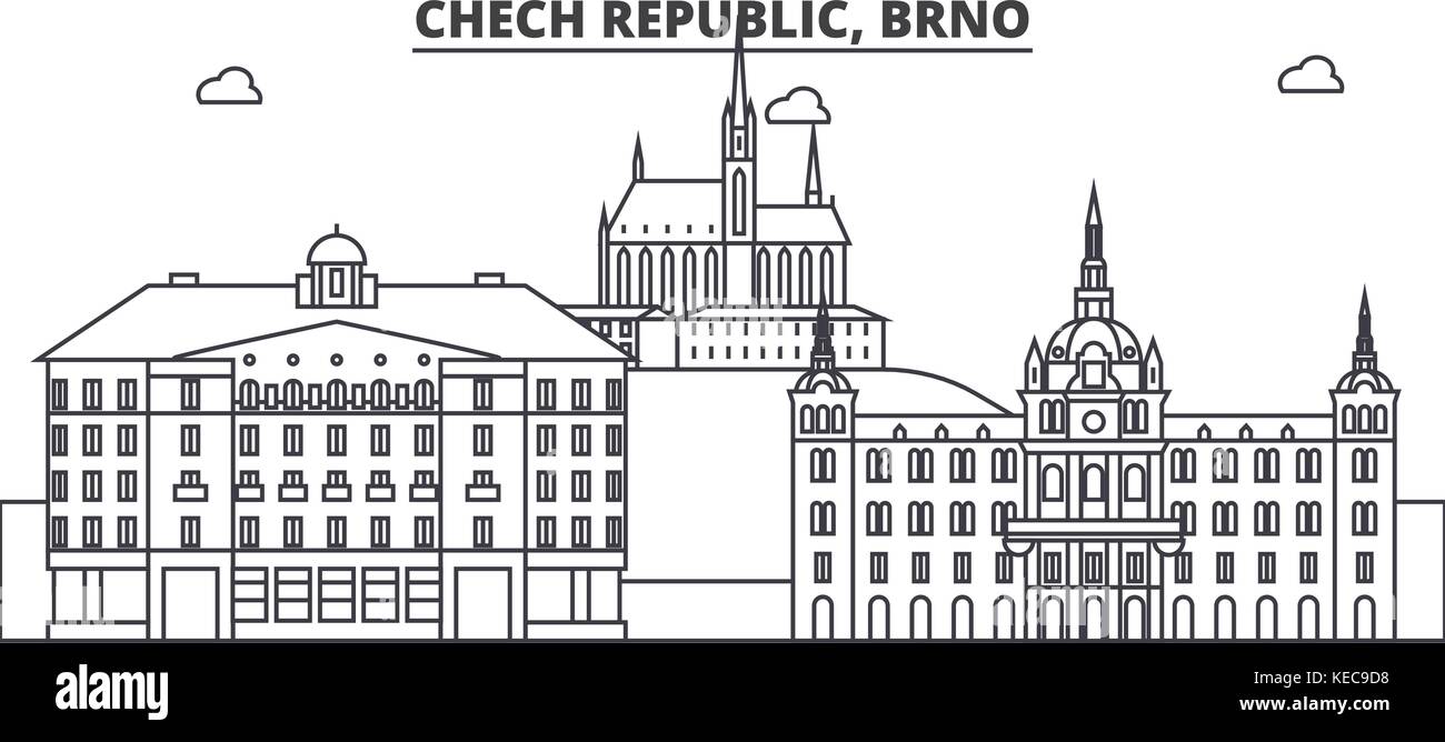 Tschechische Republik, Brünn Architektur Linie skyline Abbildung. linear vector Stadtbild mit berühmten Wahrzeichen und Sehenswürdigkeiten der Stadt, Design Icons. Landschaft mit editierbaren Anschläge Stock Vektor